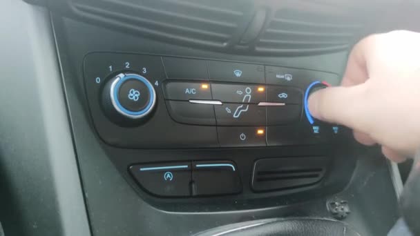 Körning Bil Luftkonditionering Blåser Läge Air Conditioner Temperaturkontroll Konditionering Föraren — Stockvideo