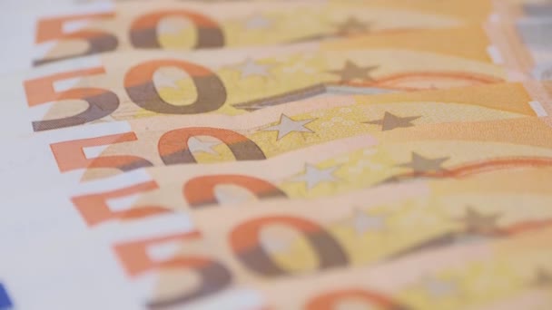 Het Biljet Van Euro Roteert Van Dichtbij Contante Eurobankbiljetten Cashcirculatierotatie — Stockvideo