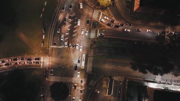 Road Intersection Night Birds Eye View — Stock Video