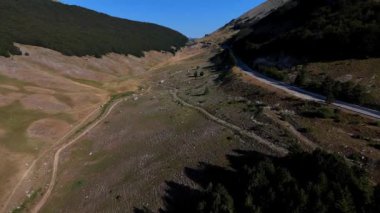 Gölge, ormanın yanındaki dağ vadisinde yavaşça ilerliyor.