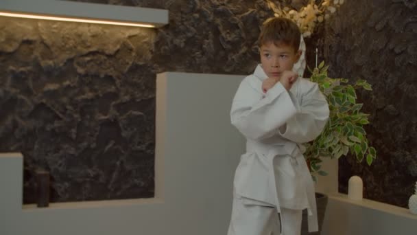 Ritratto Una Bella Attiva Motivata Combattente Multietnica Karate Età Scolare — Video Stock