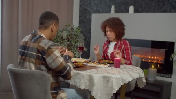 Grateful Attractive African American Woman Appreciating Delicious Prepared Dinner Showing — Stock Video