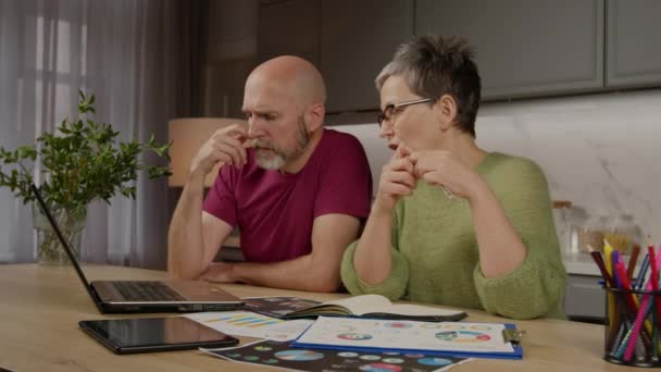 Bilgisayarla Çalışan Aile Bütçesini Yöneten Planlayan Mali Sonuçları Evdeki Küçük — Stok video