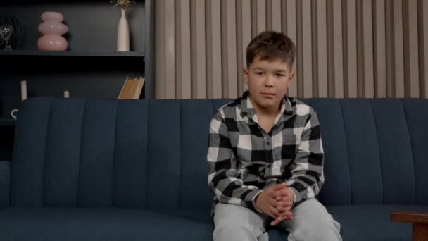 Nervous Cute Preadolescent Black Boy Suffering Depression Mental Health Problems — Stock Video
