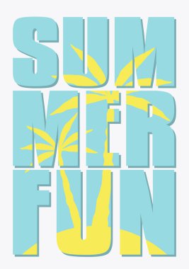 Yaz dönemi illüstrasyonu. Palmiye, sahil ve gün batımı. Vektör arkaplanı