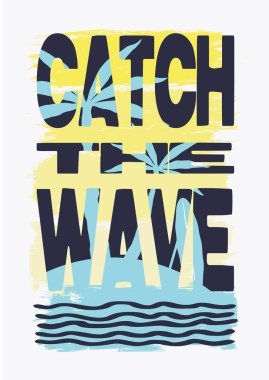 Yaz dönemi illüstrasyonu. Grunge çizgileri vektör arka planı. Sörf tahtası ve Palm Beach.