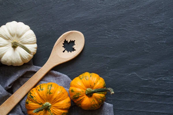 Food Background Spoon Pumpkins Autumn Cooking Concept — Stock Photo, Image