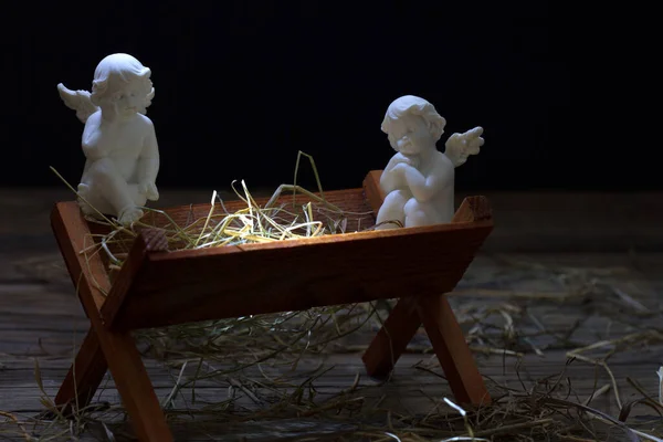 Manger Jesus Angels Abstrakcyjna Koncepcja Sceny Bożego Narodzenia — Zdjęcie stockowe