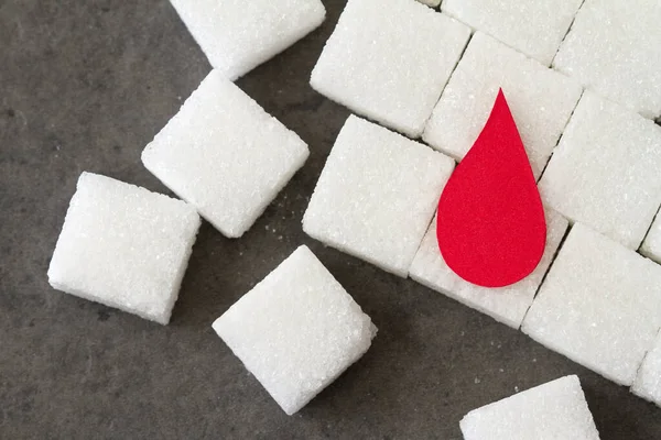 Sugar Cubes Red Blood Drop Diabetes Concept Stockfoto