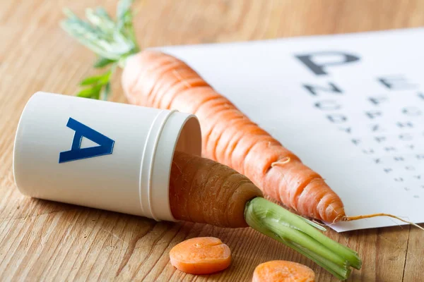 Carrot Vial Vitamin Natural Health Eyesight Concept — Stock Photo, Image