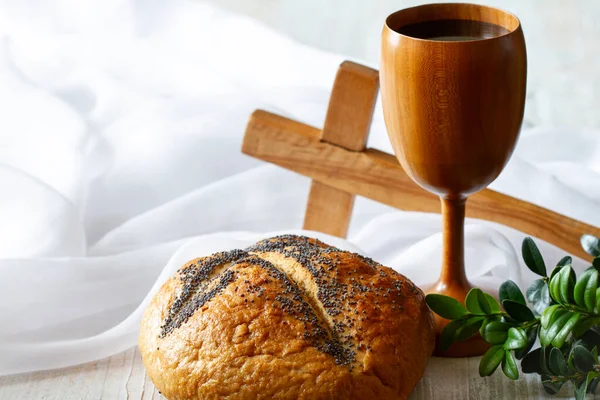 Cross Chalice Wine Bread Last Supper Passion Christ Concept Stock Image