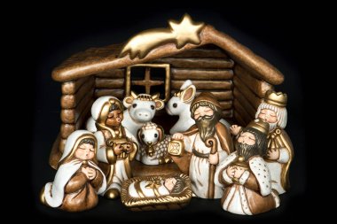 Doğum sahnesi. Kutsal aile. Noel beşiği. Bebek İsa, Meryem ve Josef