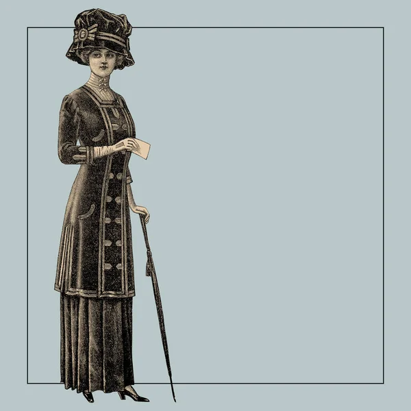 Vintage Victorian Fashion Design Template Background Retro Style Woman Engraving — Stock Photo, Image