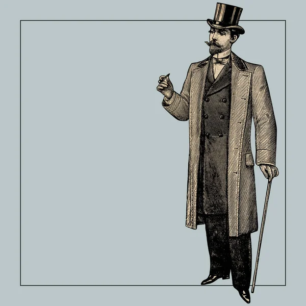 Vintage Victorian Fashion Design Template Background Retro Style Man Engraving — Stock Photo, Image