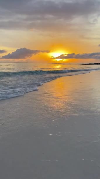 Schöner Sonnenuntergang Meer Zeitlupenwellen Naturszene Vertikales Video — Stockvideo
