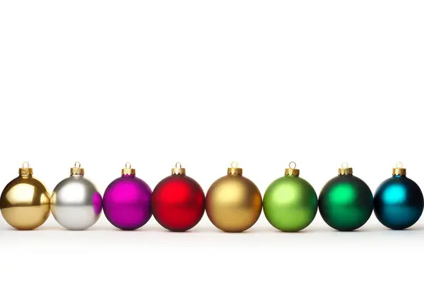 Christmas Banner Colorful Shiny Baubles Ornaments Standing Row — Stock Photo, Image