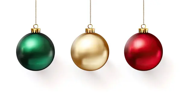 Colorful Glossy Baubles Isolated White Background Christmas Ornaments Balls Hanging — Stock Photo, Image