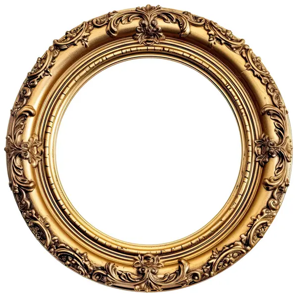 Ramka Barokowy Styl Okrągły Złoty Ramka Odizolowana Białym Tle Obrazek Stockowy