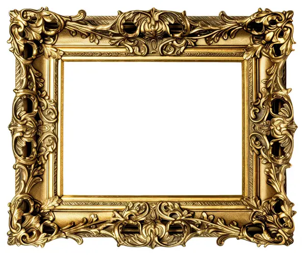 Antique Carved Gilded Frame Isolated Transparent Background Vintage Golden Rectangle Stock Picture