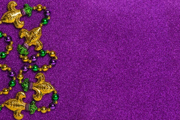 Carnival Decoration Banner Mardi Gras Beads Glitter Purple Background Stock Photo