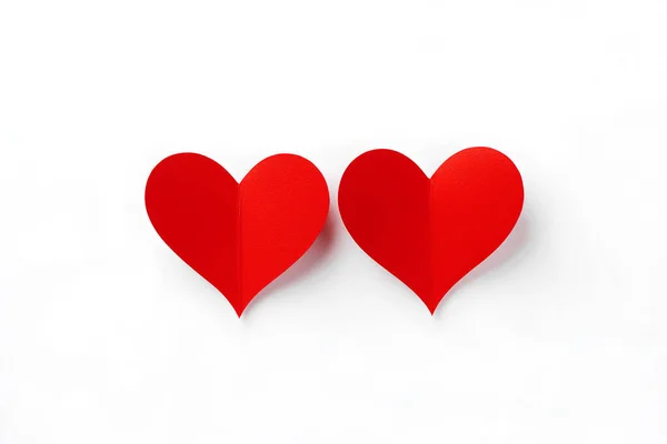 Koncept Valentýna Červený Papír Srdce Původním Stínem Bílém Pozadí Stock Obrázky