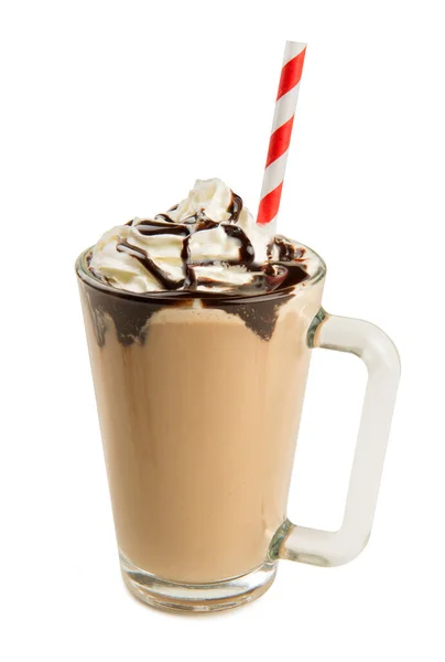 Napoje Kawowe Mocha Frappuccino Szklanym Kubku Izolowanym Białym Tle — Zdjęcie stockowe