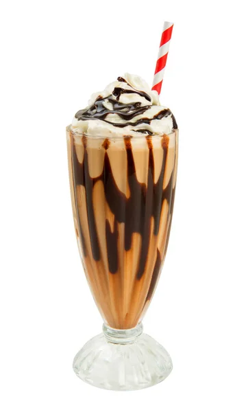 Koffie Dranken Frappuccino Een Milkshake Glas Geïsoleerd Witte Achtergrond Stockafbeelding