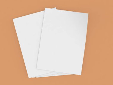 Kahverengi arka planda A4 boyutunda ofis kağıtları. 