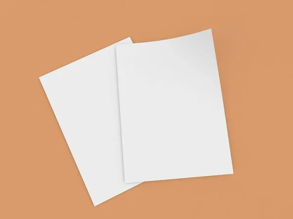 Dwie Kartki Papieru Brązowym Tle Ilustracja Renderowania — Zdjęcie stockowe