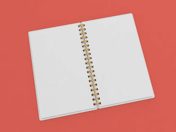 赤い背景に白いメモ帳のモックアップ 3Dレンダリング図 — ストック写真