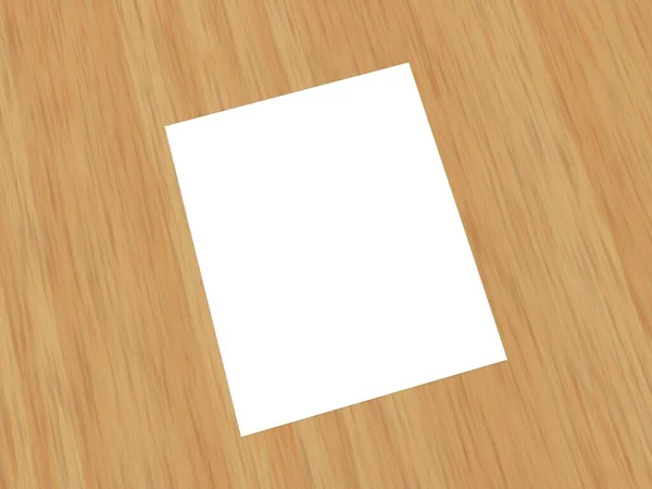 Foglio Carta Bianca Uno Sfondo Legno Illustrazione Rendering — Foto Stock