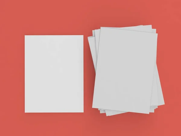 赤いテーブルの上にA4用紙のスタック 3Dレンダリング図 — ストック写真