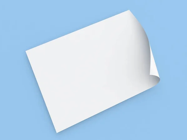 White Sheet Paper Curved Edge Size Blue Background Render Illustration — Stock Photo, Image
