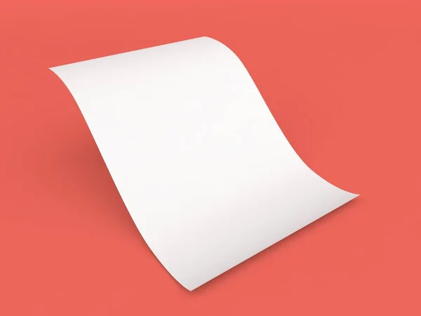 Gebogenes Weißes Blatt Papier Auf Rotem Hintergrund Darstellung — Stockfoto
