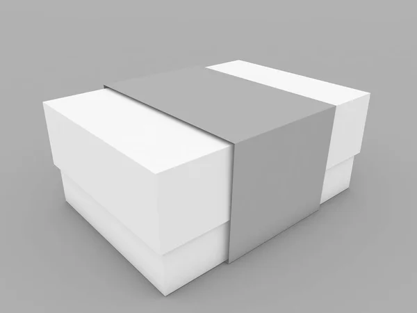Kurdeleli Karton Kutu Gri Arka Planda Model Resimleme — Stok fotoğraf