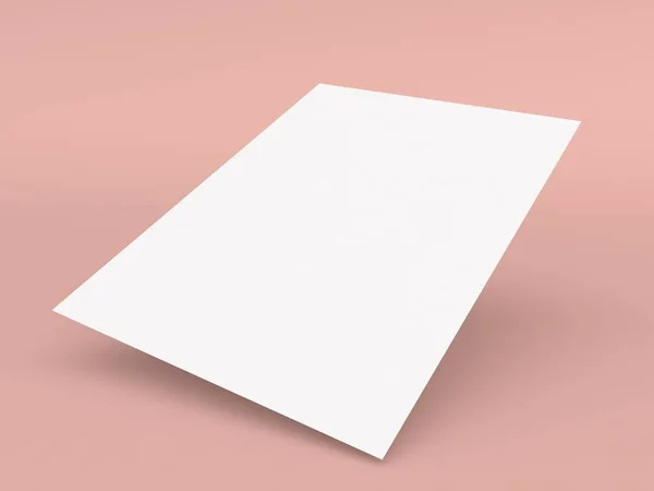 ピンクの背景にA4用紙の白いシート 3Dレンダリング図 — ストック写真