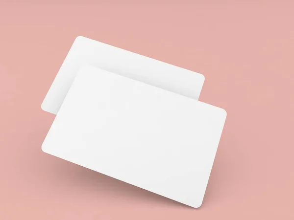ピンクの背景に2枚のクレジットカードがモックアップされます 3Dレンダリング図 — ストック写真