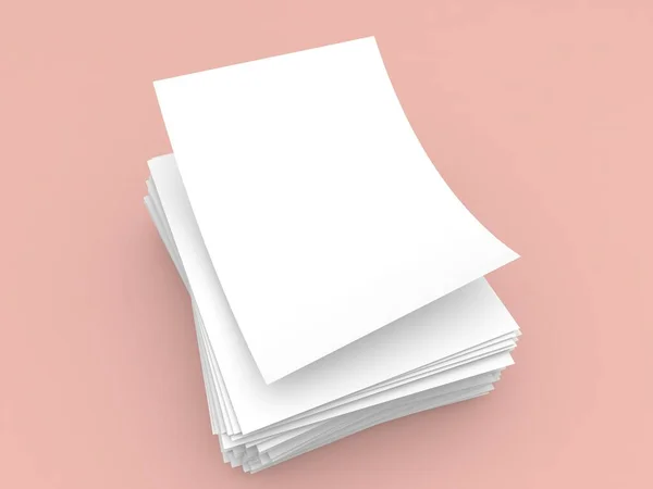 Hromada Papíru Růžovém Pozadí Vykreslení Ilustrace — Stock fotografie