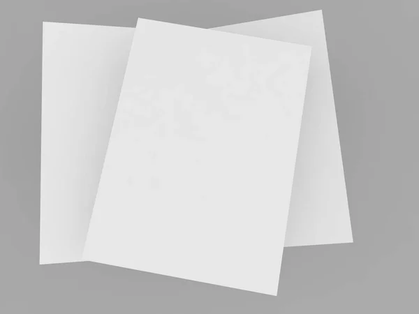 Διπλό Ανοιχτό Φυλλάδιο Mockup Και Φύλλο Χαρτιού Γκρι Φόντο Καθιστούν — Φωτογραφία Αρχείου