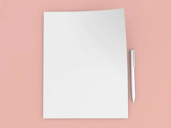 Pen Lap Papír Mockup Rózsaszín Háttérrel Rendezés Illusztráció — Stock Fotó