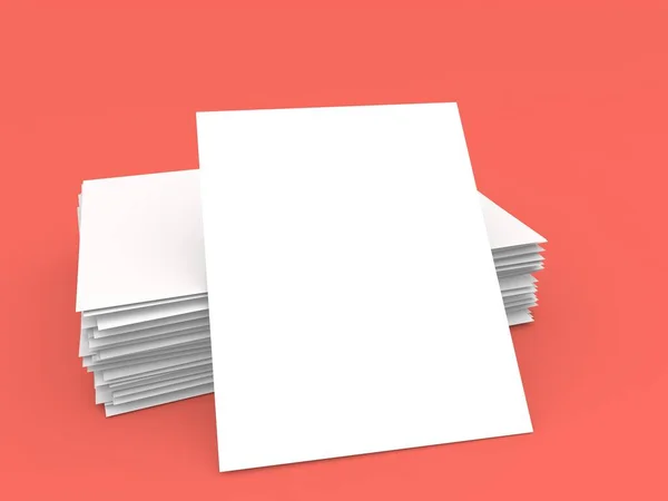 Куча Офисной Бумаги Лист Красном Фоне Трехмерная Иллюстрация — стоковое фото