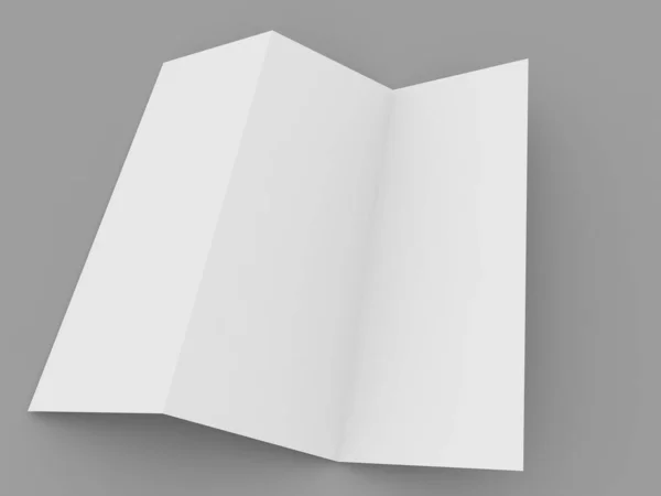 グレーの背景に空白のペーパーパンフレットを空にします 3Dレンダリング図 — ストック写真