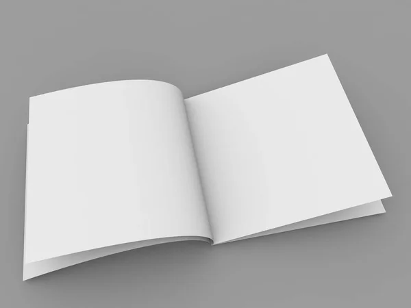 灰色背景的白色开放杂志模型 3D渲染说明 — 图库照片