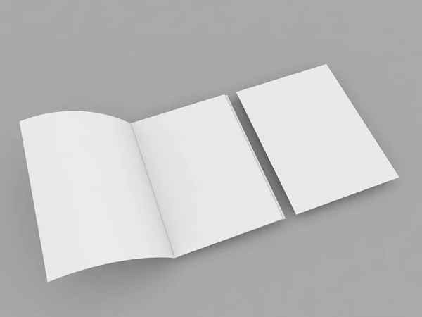 グレーの背景にグリーティングカードとA4シート 3Dレンダリング図 — ストック写真