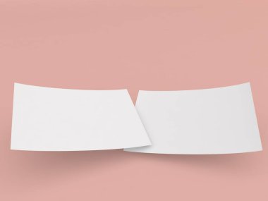 Pembe arka planda iki tane boş reklam broşürü. 3d resimleme.