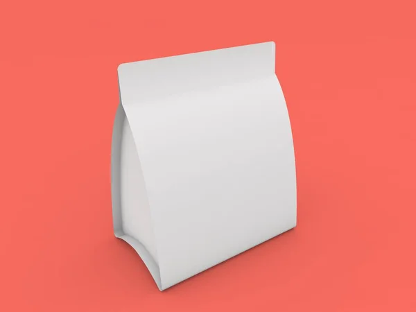 赤い背景の食品のための紙パッケージのモックアップ 3Dレンダリングイラスト — ストック写真