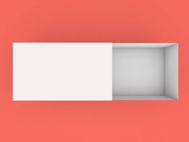 Kırmızı arka planda beyaz gerçekçi kağıt kutu. 3d resimleme.