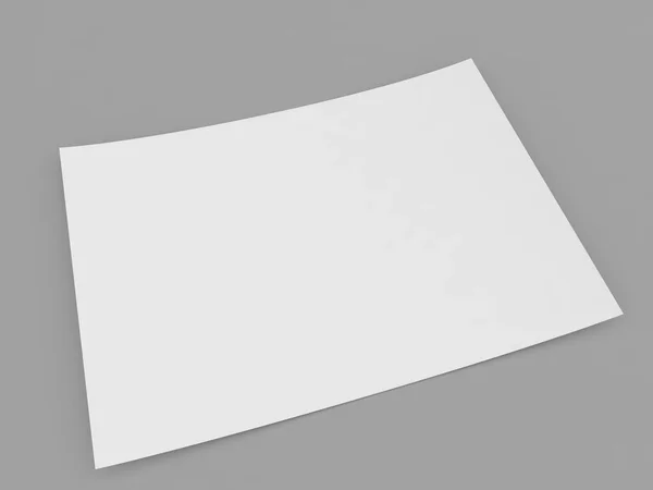 Fehér Papírlapot Egy Szürke Háttér Render Illusztráció — Stock Fotó