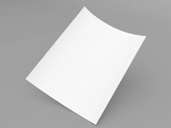 Folha Curvada Papel Branco Escritório Contexto Cinza Renderizar Ilustração — Fotografia de Stock