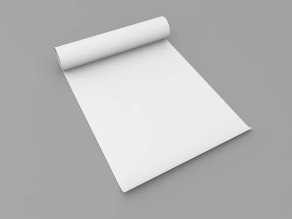Opgerold Rol Van Wit Papier Formaat Een Grijze Achtergrond Illustratie — Stockfoto